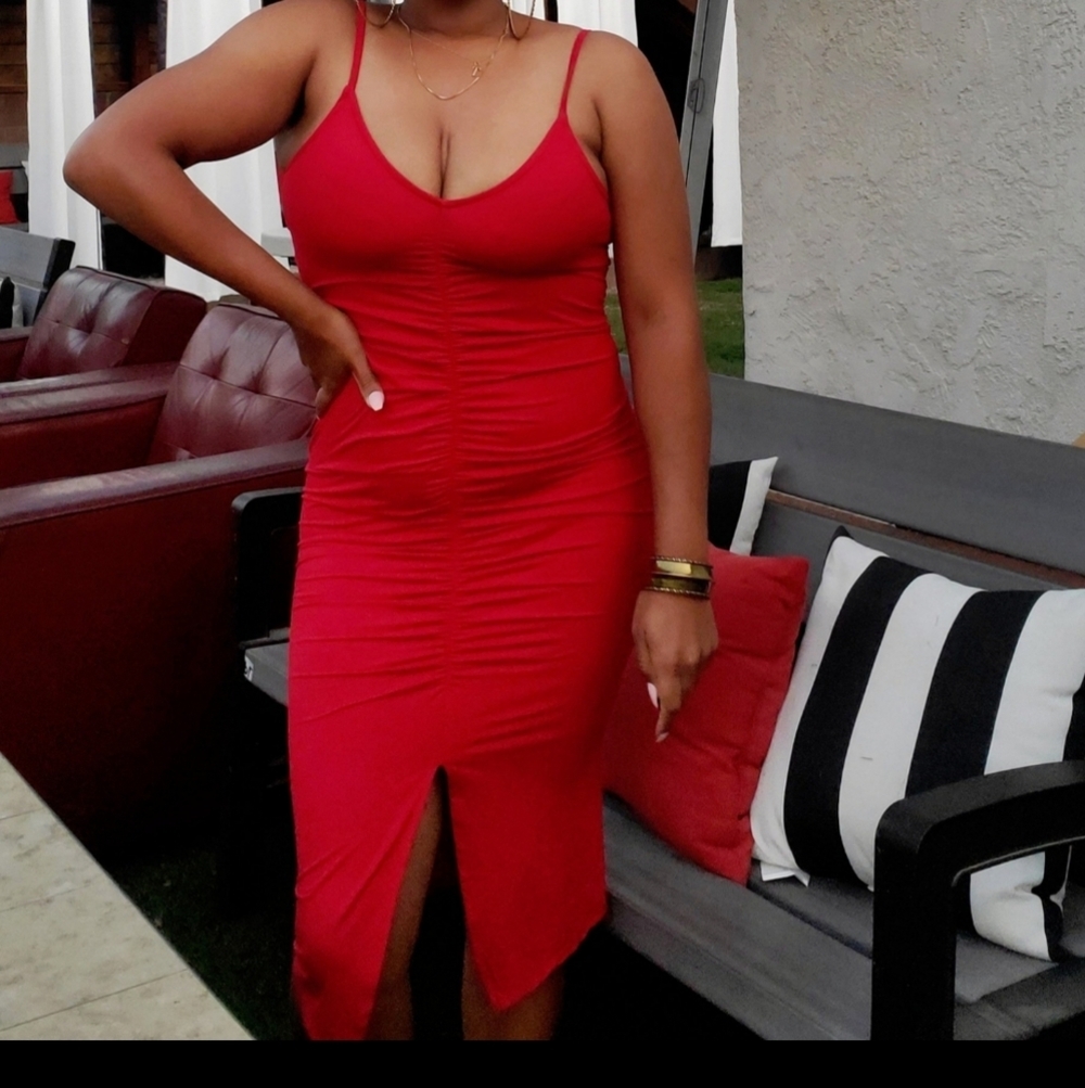 Ruby Red Ruching Dress
